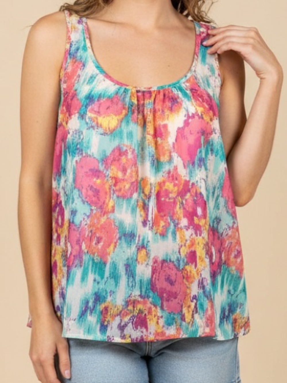 I Love H81 Vintage Y2K Floral Tank Top Large AOP summer Festival Travel Knit